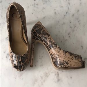 Kelsi Dagger Lainey Snake Peep Toe Print Heels